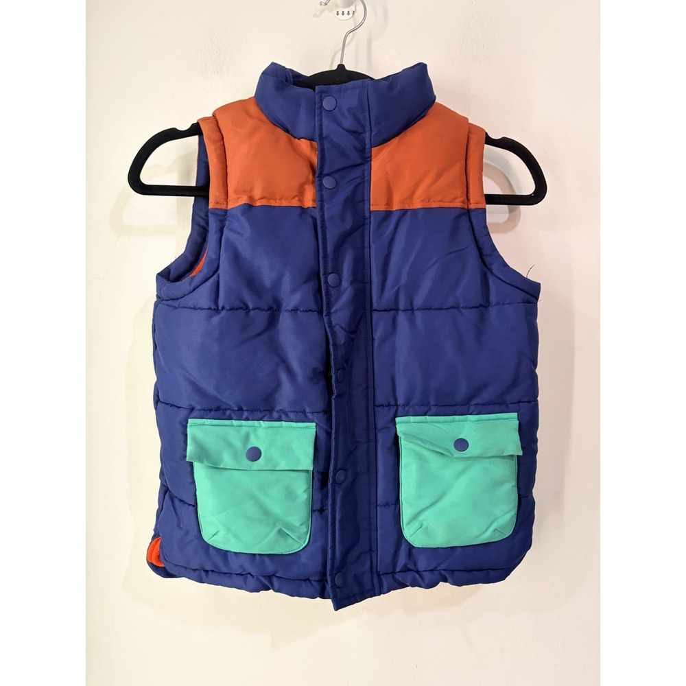 Boden Kids Puffer Vest 8-9Y Color Block Blue Orange Green Full Zip